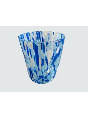 MURANO Vetro Eseguito Hand Blown Glass Blue & White Abstract Design 6-Inch Decor